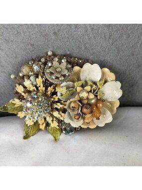 Vintage Ivan Belt Buckle Womens Multicolor Floral Rhinestone Enamel Oval Western